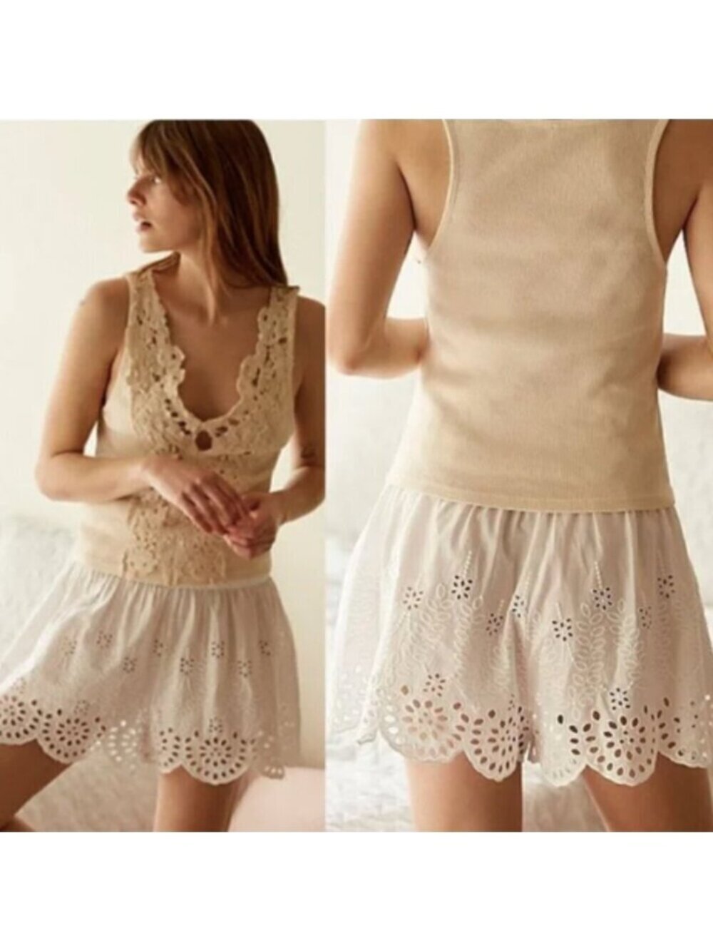 Free People Elena Eyelet Ivory Shorts S